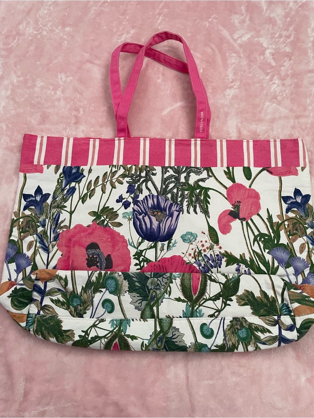 Estee Lauder Pink-Trim Floral Canvas Tote